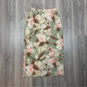Leslie Fay Sport Green Tropical Linen Blend Midi Skirt 12